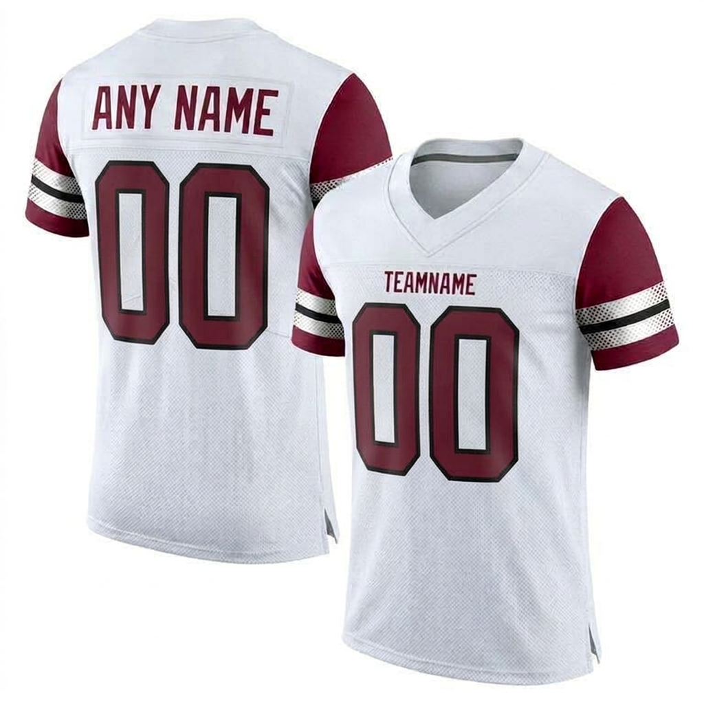 Custom White & Burgundy/Sliver Football Jersey