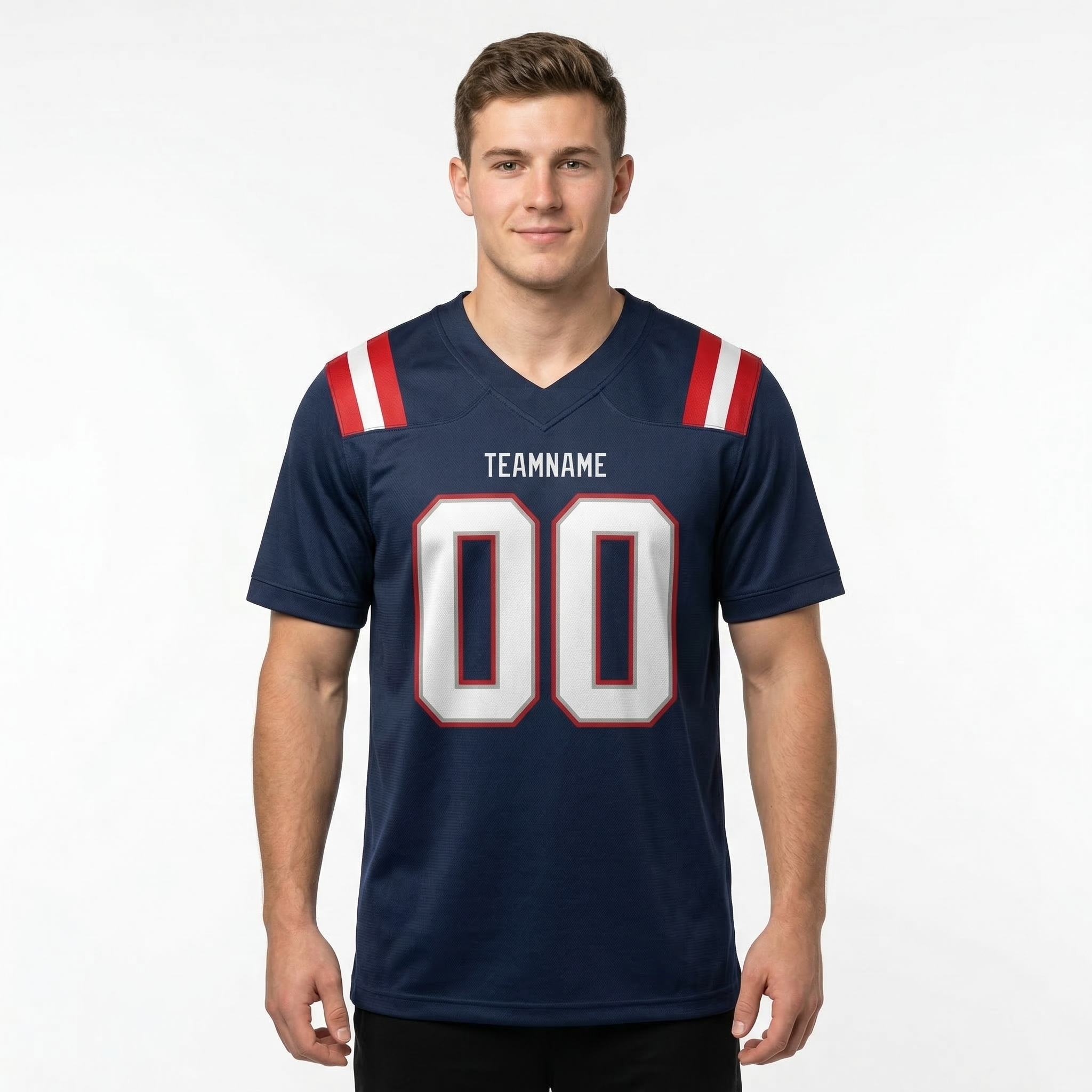 Custom Navy Blue & White/Red Football Jersey