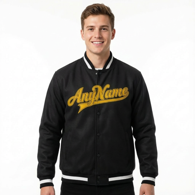 Custom Black & White/Yellow Full-Snap Fleece Jacket