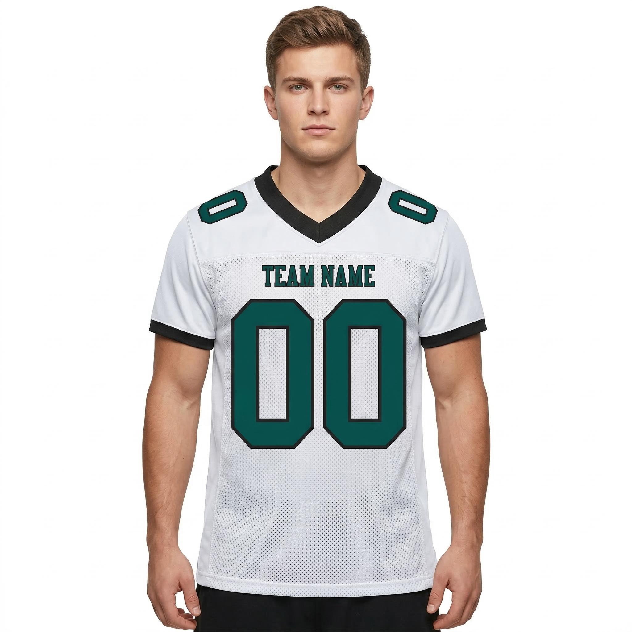 Custom White & Midnight Green/Black Football Jersey