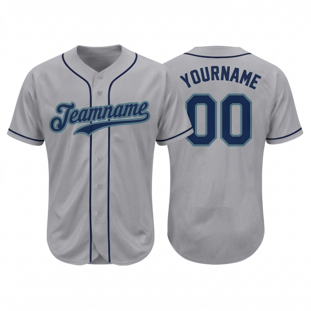 Custom Grey & Navy/Teal Classic Fashion Baseball Jersey