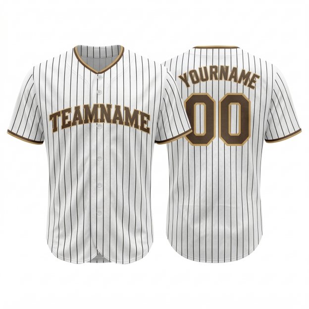 Custom White & Brown/Yellow Pinstripes Classic Fashion Baseball Jersey