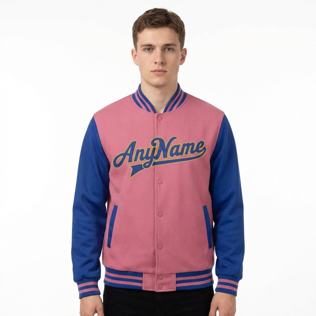 Custom Pink & Gold/Royal Raglan Sleeves Full-Snap Fleece Jacket