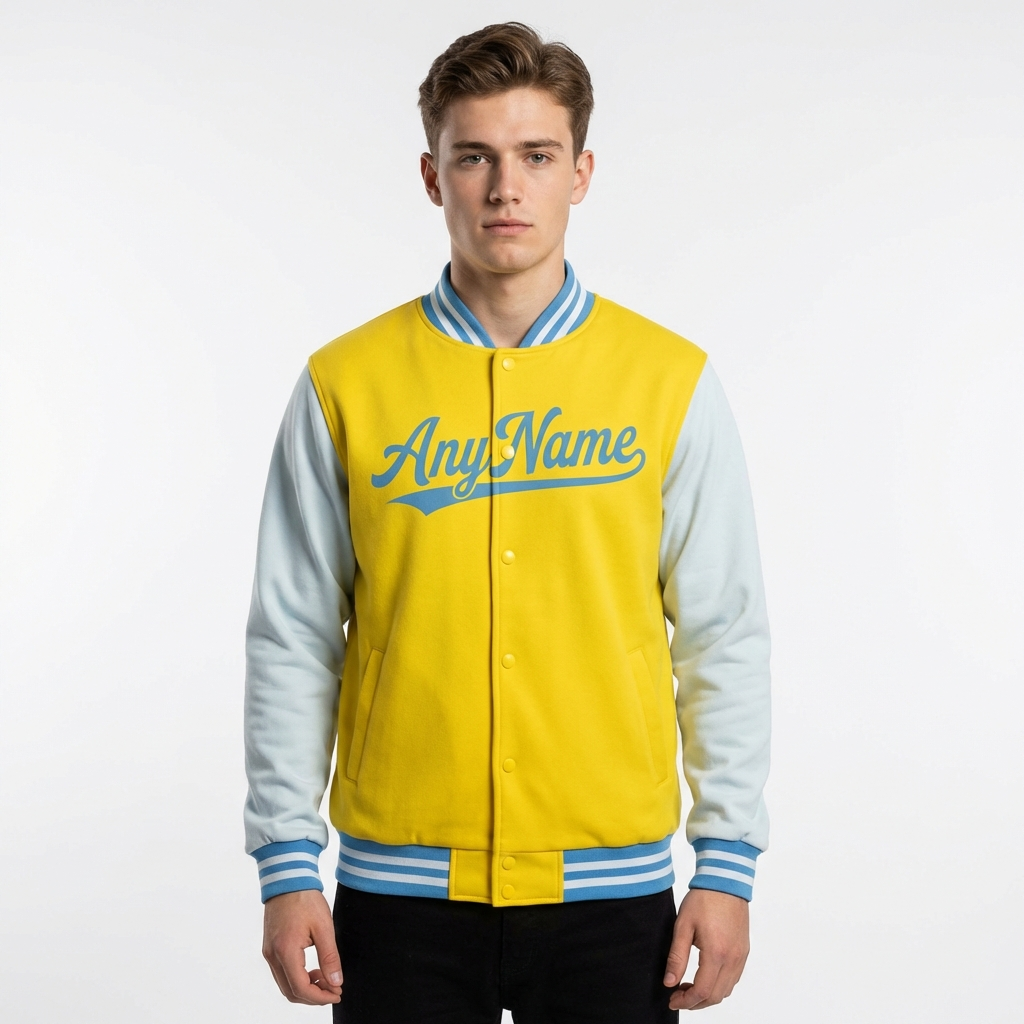 Custom Yellow & Blue/White Raglan Sleeves Full-Snap Fleece Jacket