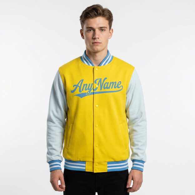 Custom Yellow & Blue/White Raglan Sleeves Full-Snap Fleece Jacket