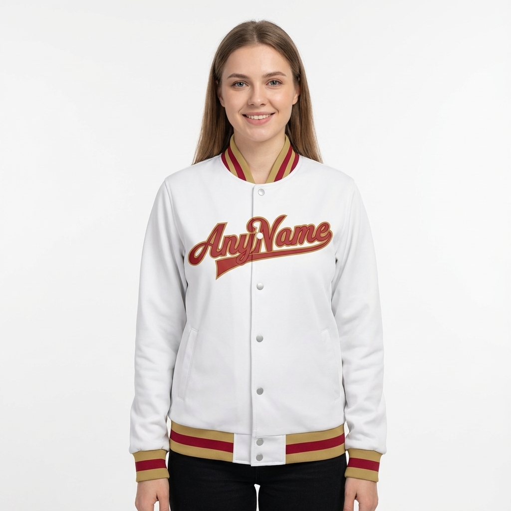 Custom White& Red/Khaki Full-Snap Fleece Jacket