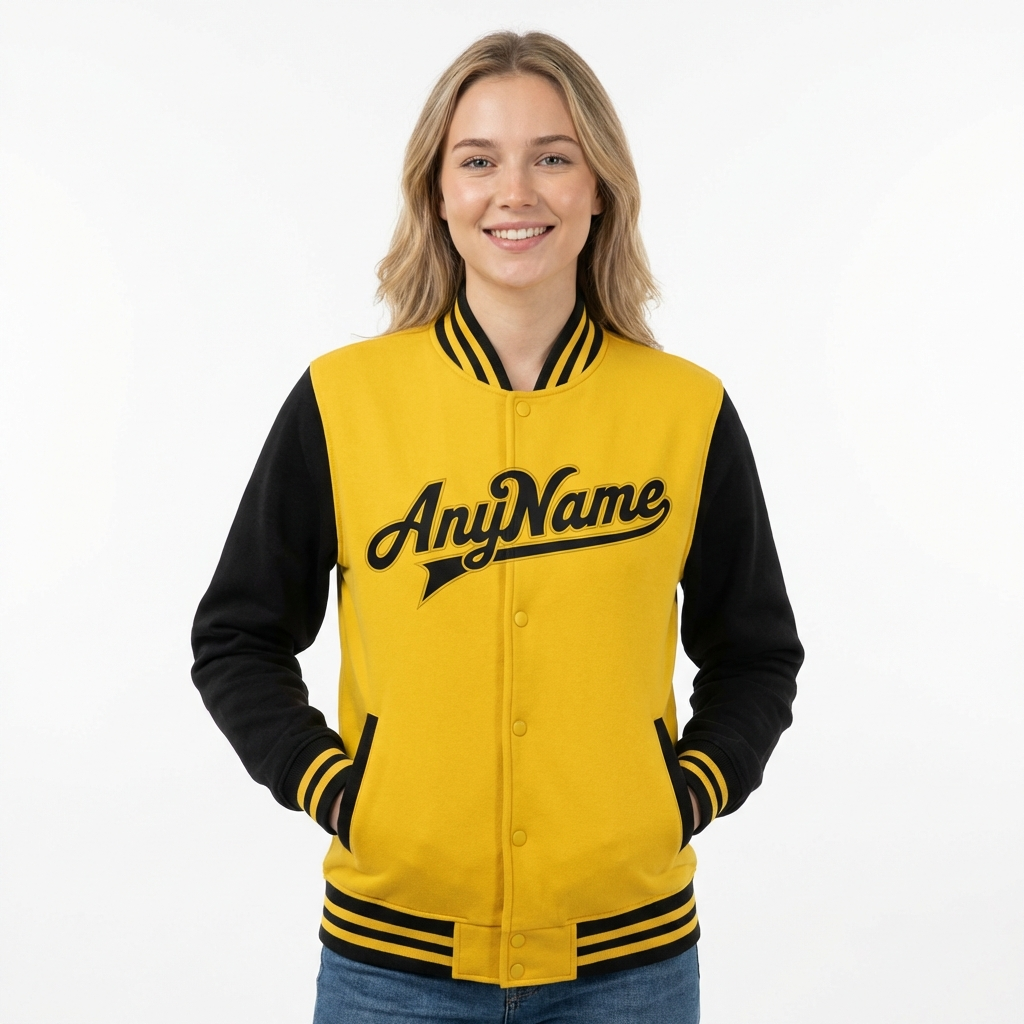 Custom Yellow & Black Raglan Sleeves Full-Snap Fleece Jacket