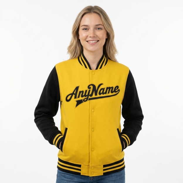 Custom Yellow & Black Raglan Sleeves Full-Snap Fleece Jacket