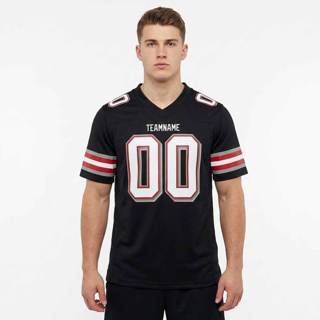 Custom Black & White/Grey-Red Football Jersey