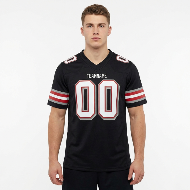 Custom Black & White/Grey-Red Football Jersey