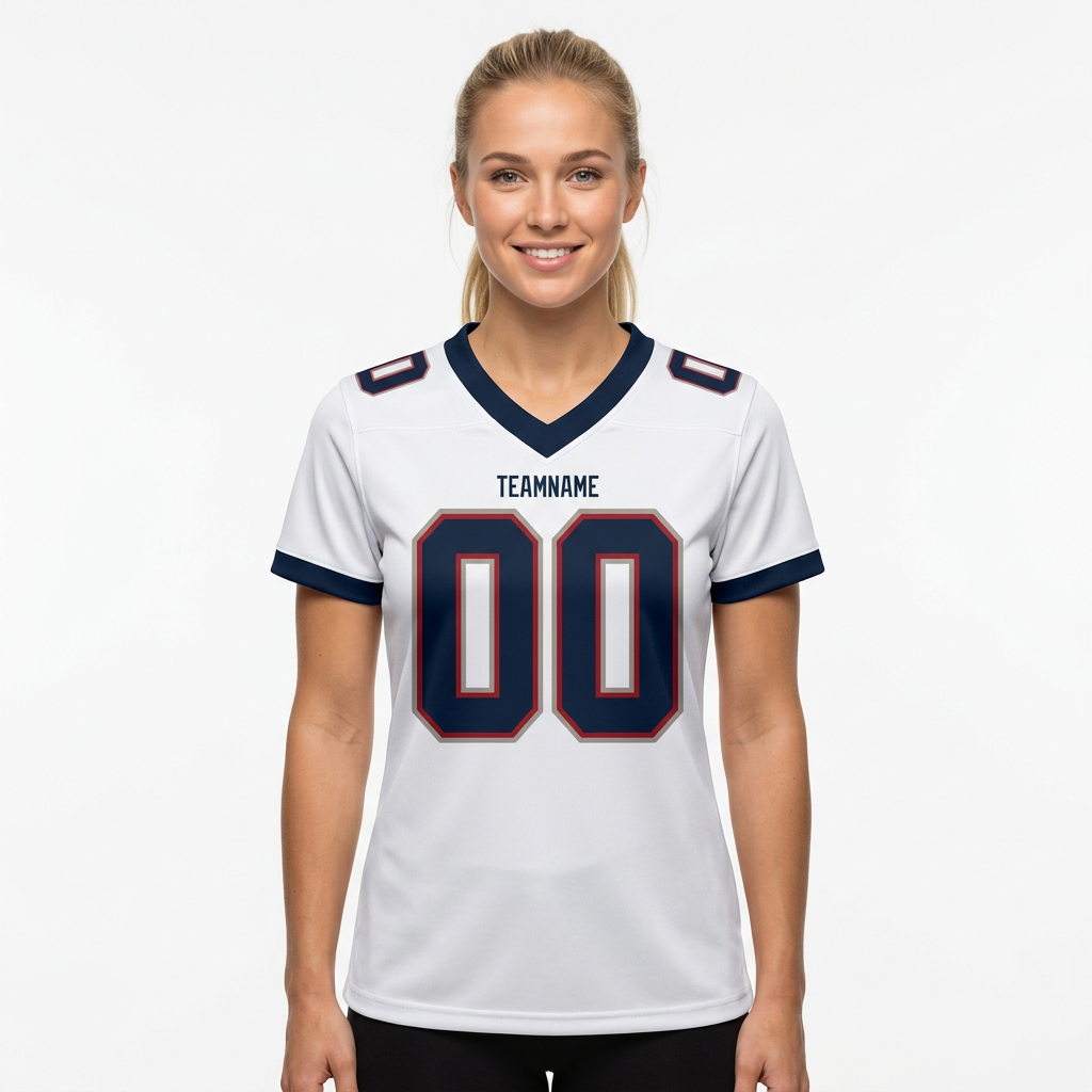 Custom White & Navy/Grey-Red Football Jersey