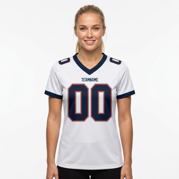 Custom White & Navy/Grey-Red Football Jersey