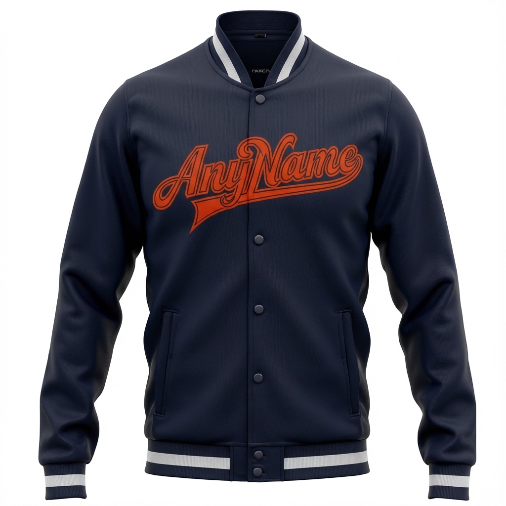 Custom Navy & Orange/White Full-Snap Fleece Jacket