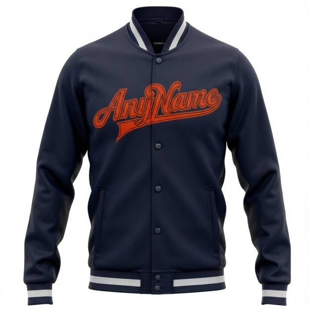Custom Navy & Orange/White Full-Snap Fleece Jacket
