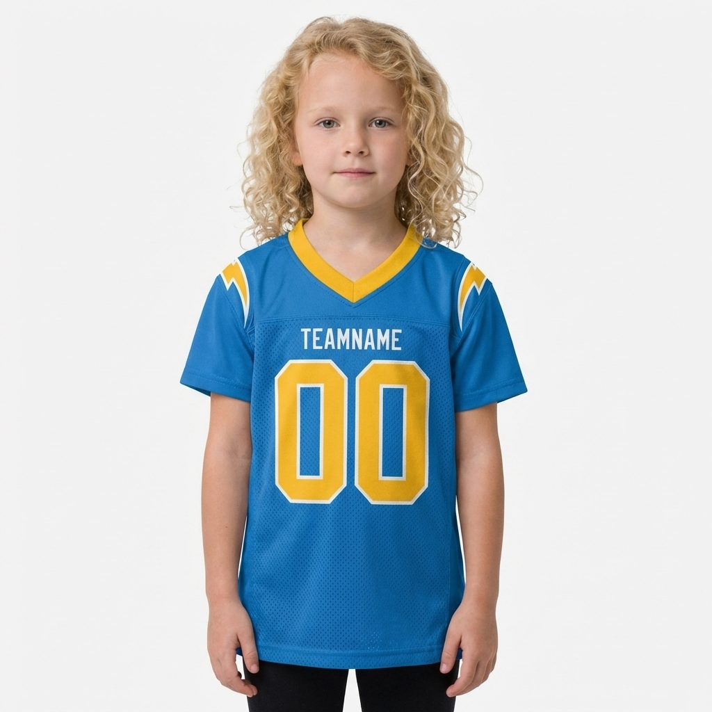 Custom Powder Blue & Gold/White Football Jersey