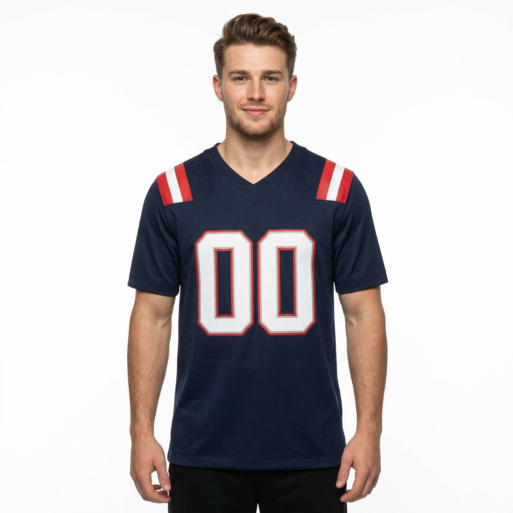 Custom Navy Blue & White/Red Football Jersey