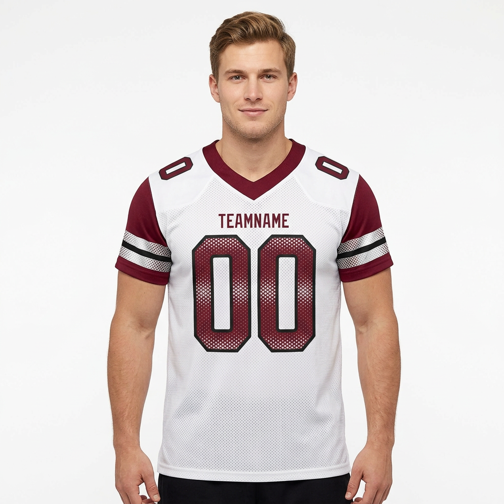 Custom White & Burgundy/Sliver Football Jersey