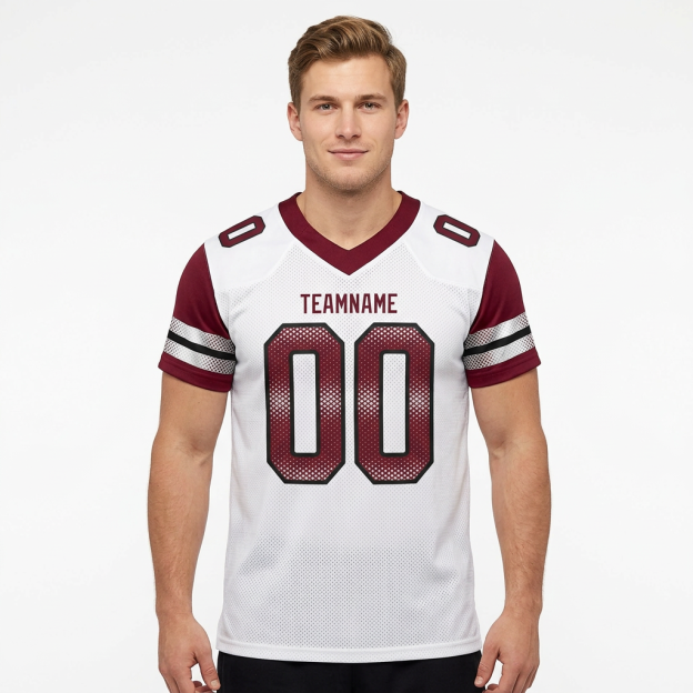 Custom White & Burgundy/Sliver Football Jersey
