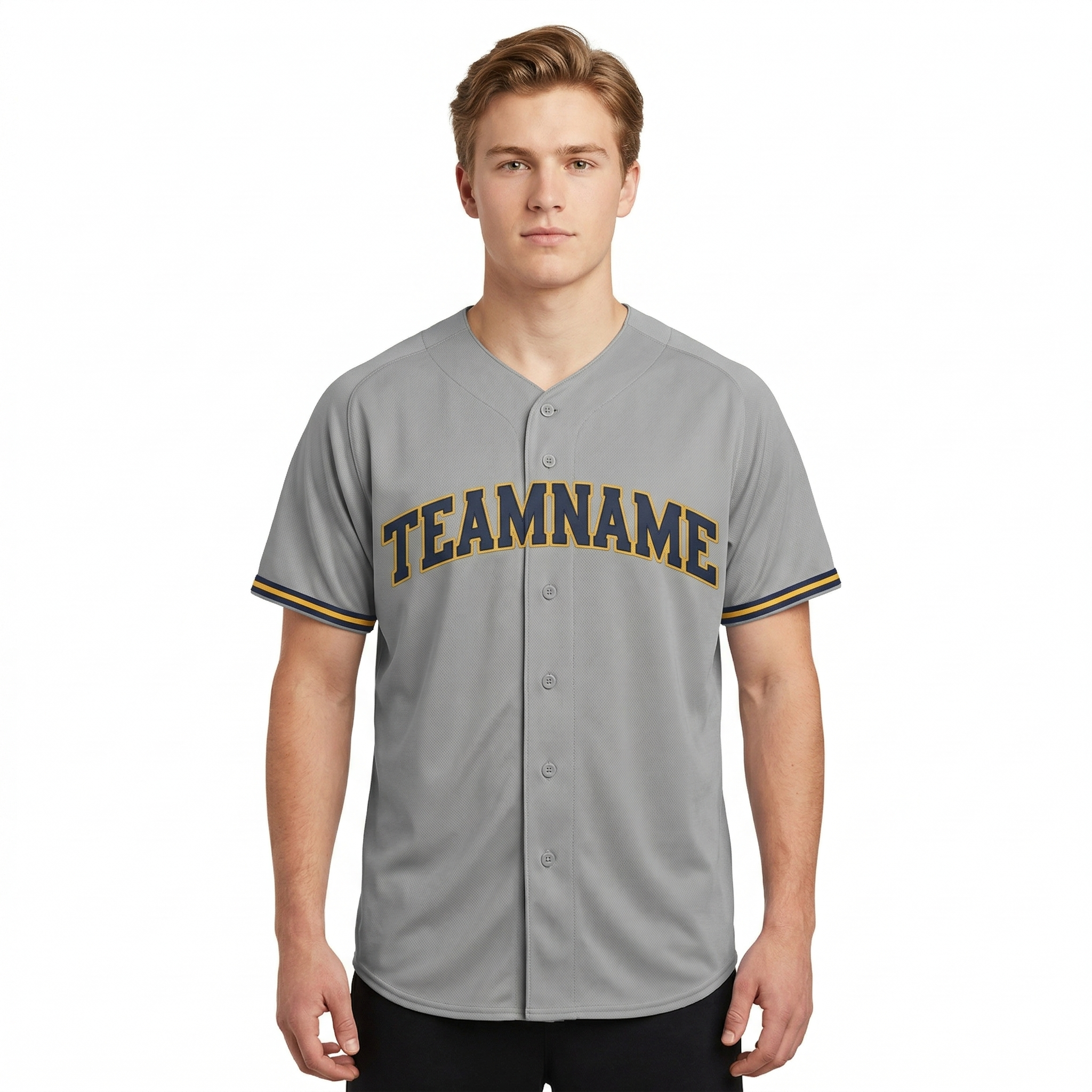 Custom Grey & Navy/Yellow Classic Fashion Baseball Jersey
