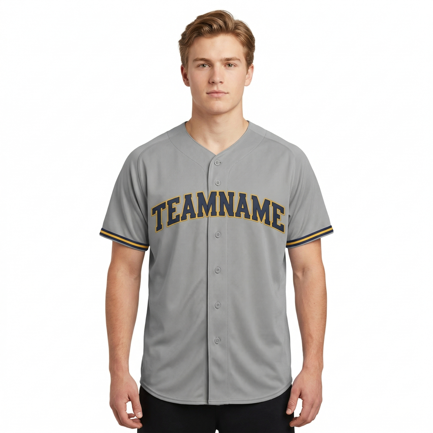 Custom Grey & Navy/Yellow Classic Fashion Baseball Jersey