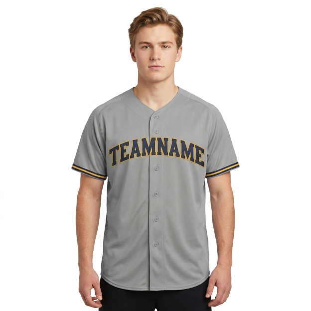 Custom Grey & Navy/Yellow Classic Fashion Baseball Jersey
