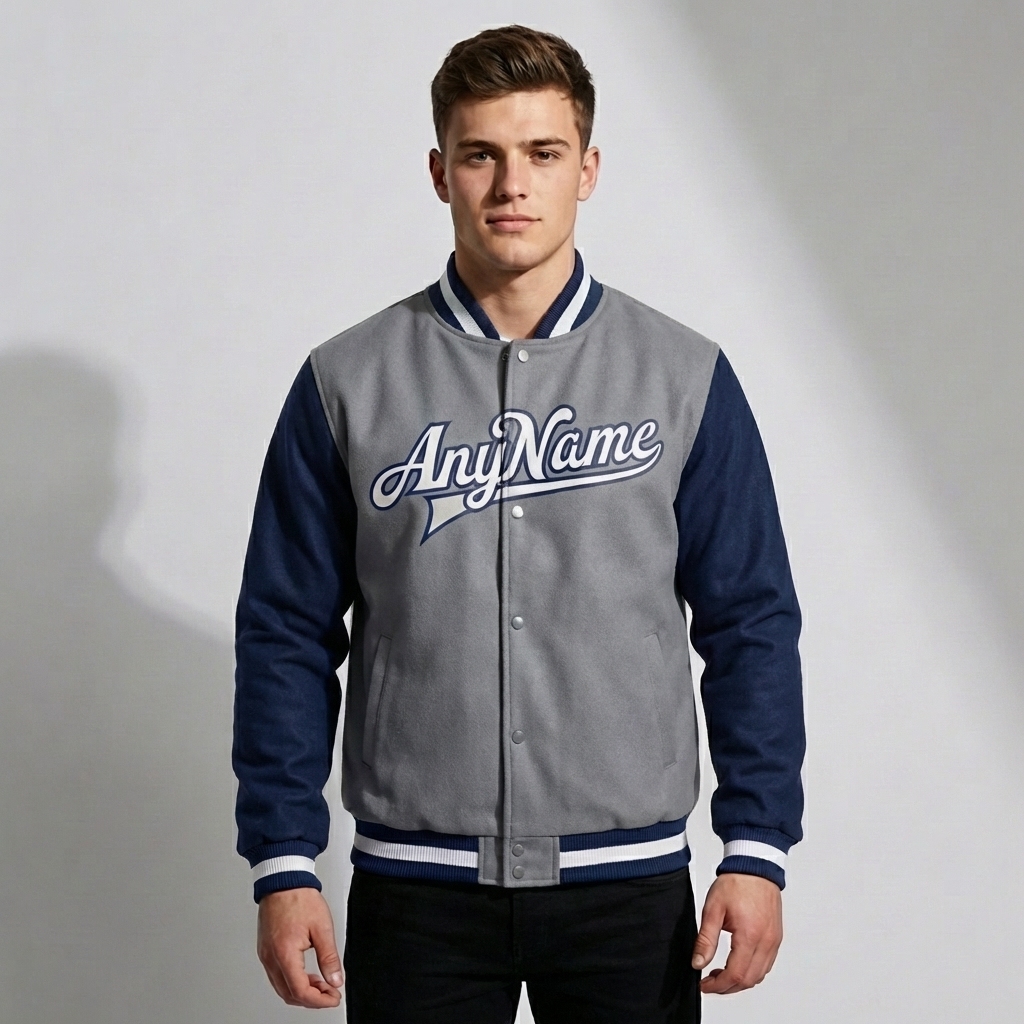 Custom Royal Blue & Gray/White Full-Snap Raglan Sleeves Fleece Jacket