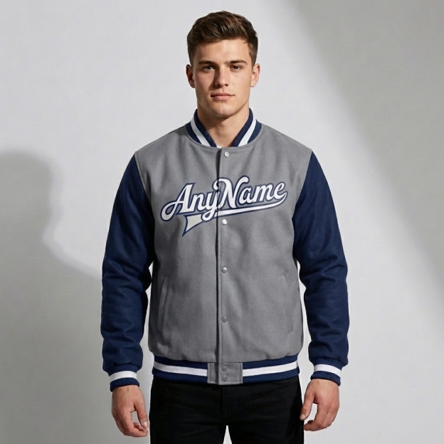 Custom Royal Blue & Gray/White Full-Snap Raglan Sleeves Fleece Jacket