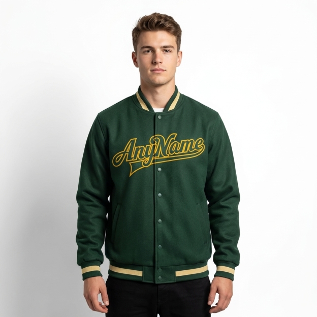 Custom Forest Green & Yellow Full-Snap Fleece Jacket