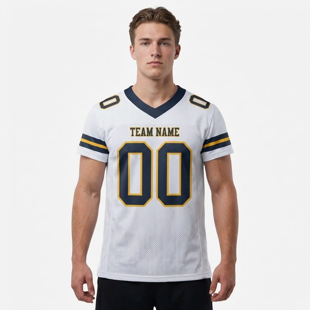 Custom White & Black/Gold Football Jersey