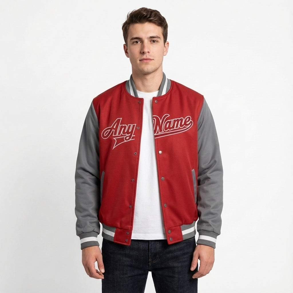 Custom Red & Grey/White Full-Snap Raglan Sleeve Fleece Jacket