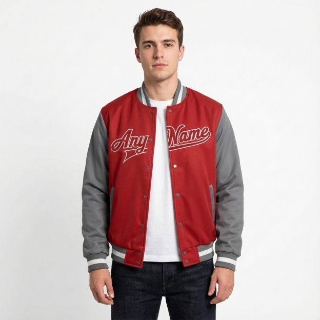 Custom Red & Grey/White Full-Snap Raglan Sleeve Fleece Jacket