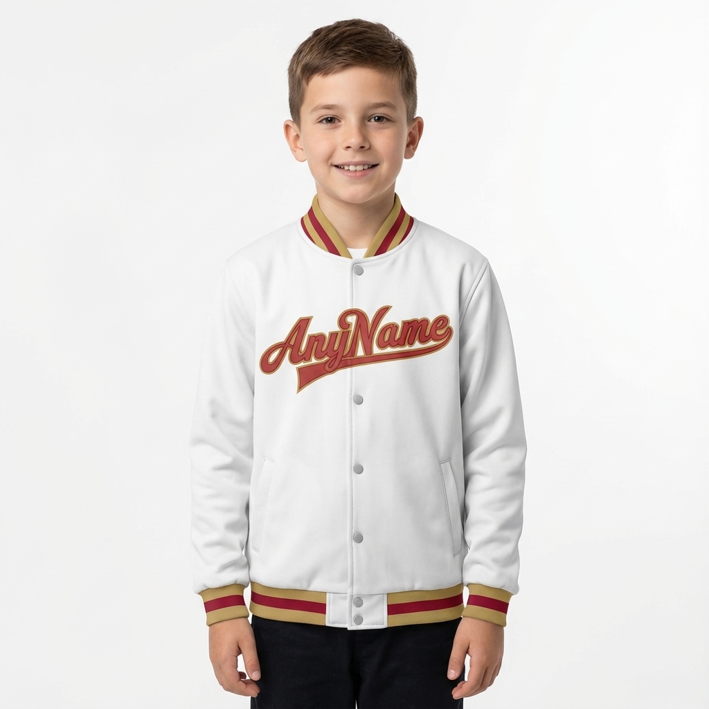 Custom White& Red/Khaki Full-Snap Fleece Jacket