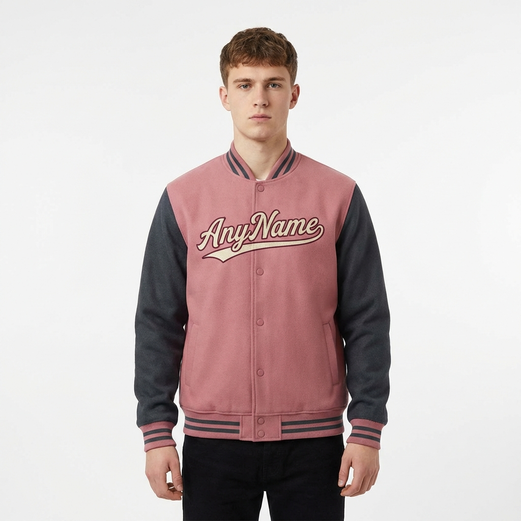 Custom Pink & Burgundy/Grey Raglan Sleeves Full-Snap Fleece Jacket