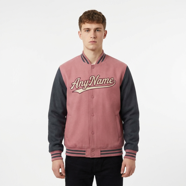 Custom Pink & Burgundy/Grey Raglan Sleeves Full-Snap Fleece Jacket