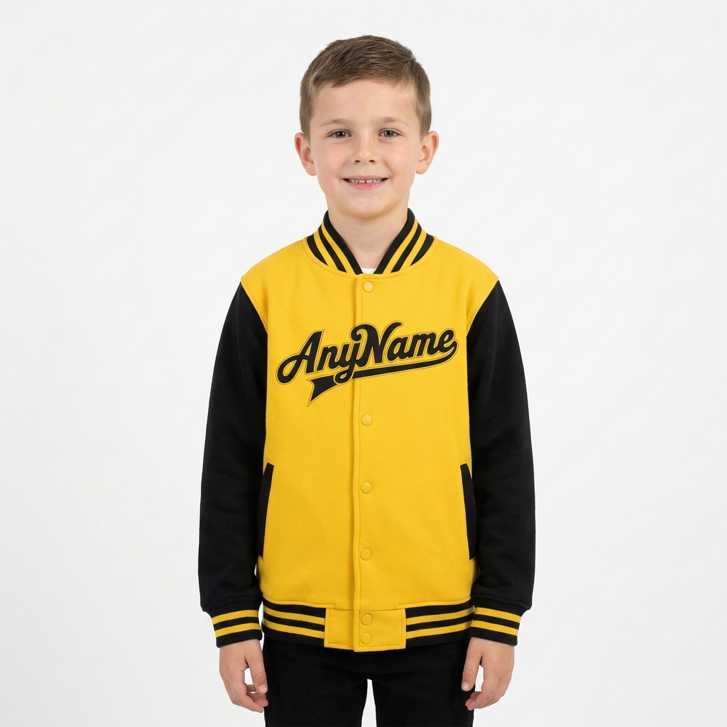 Custom Yellow & Black Raglan Sleeves Full-Snap Fleece Jacket
