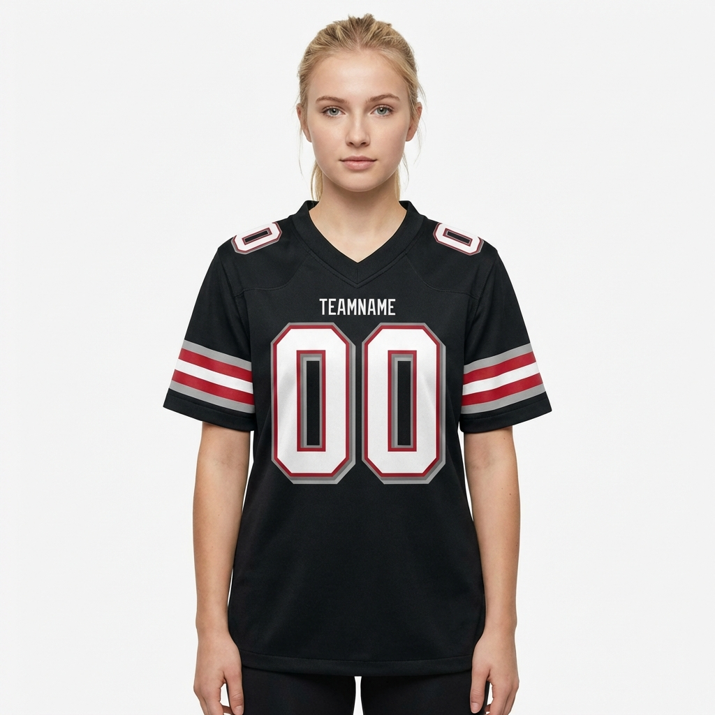 Custom Black & White/Grey-Red Football Jersey