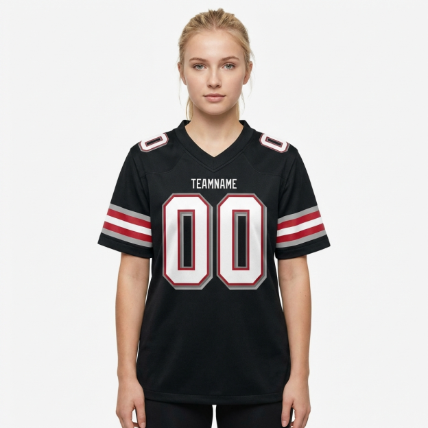 Custom Black & White/Grey-Red Football Jersey