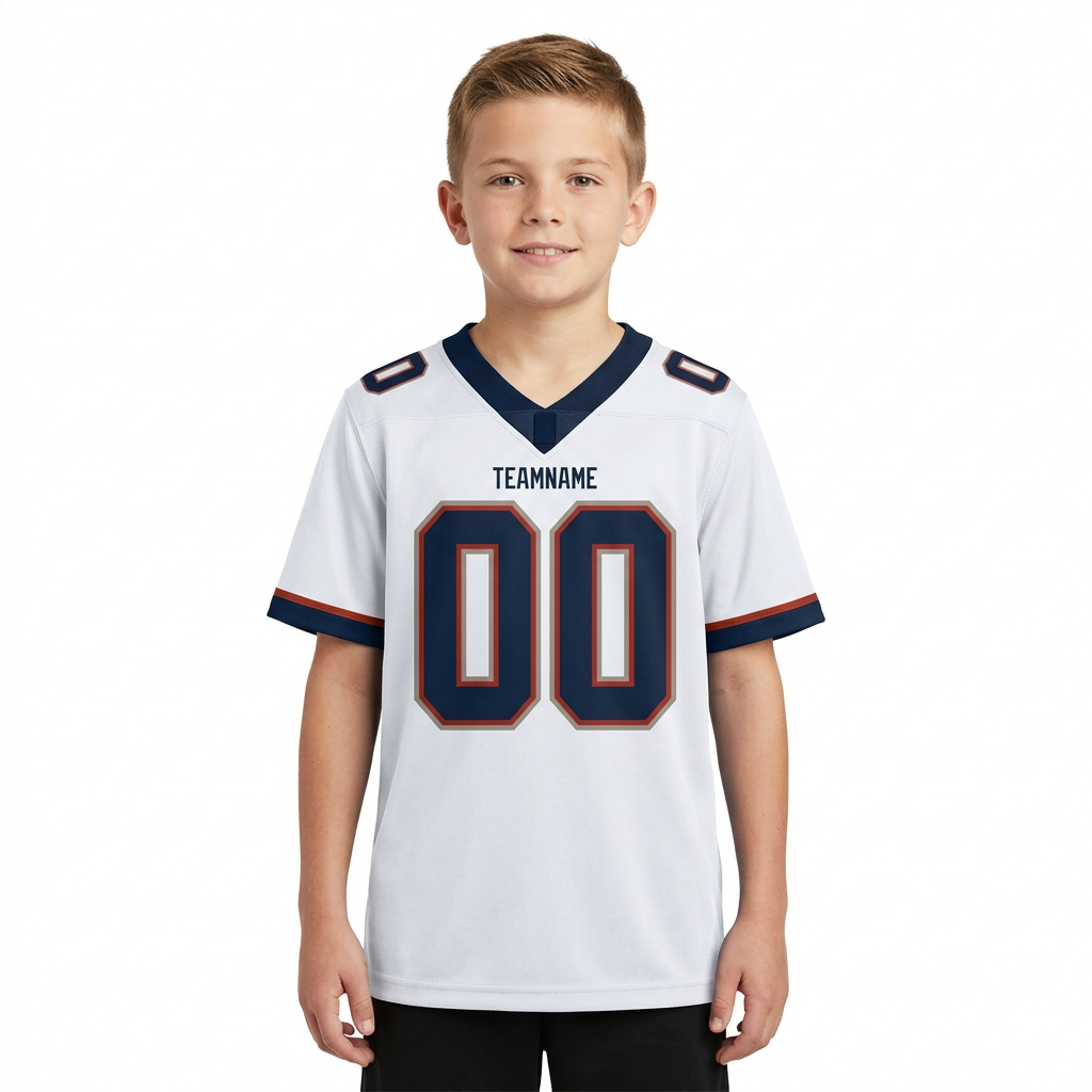 Custom White & Navy/Grey-Red Football Jersey