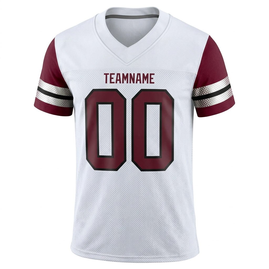Custom White & Burgundy/Sliver Football Jersey