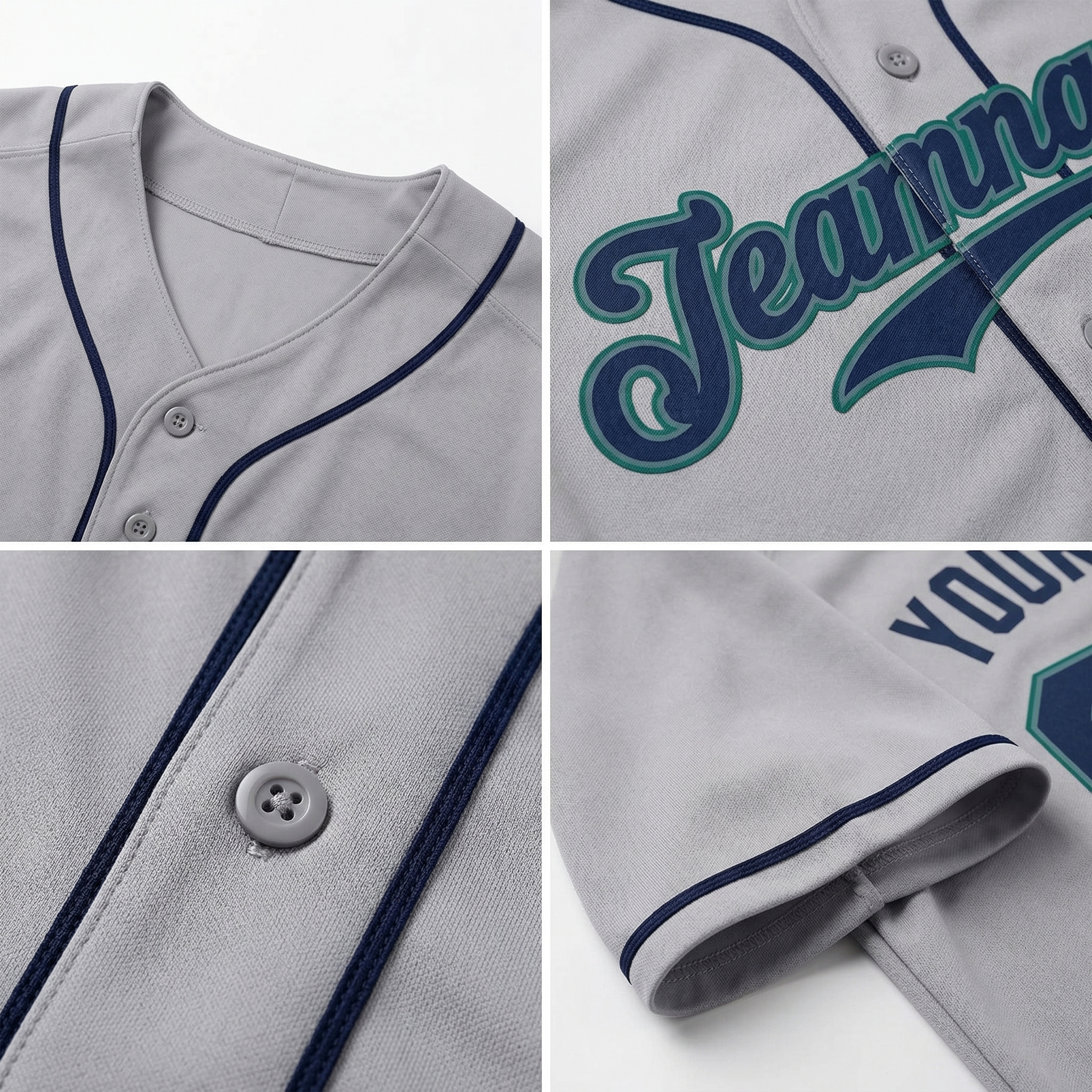 Custom Grey & Navy/Teal Classic Fashion Baseball Jersey