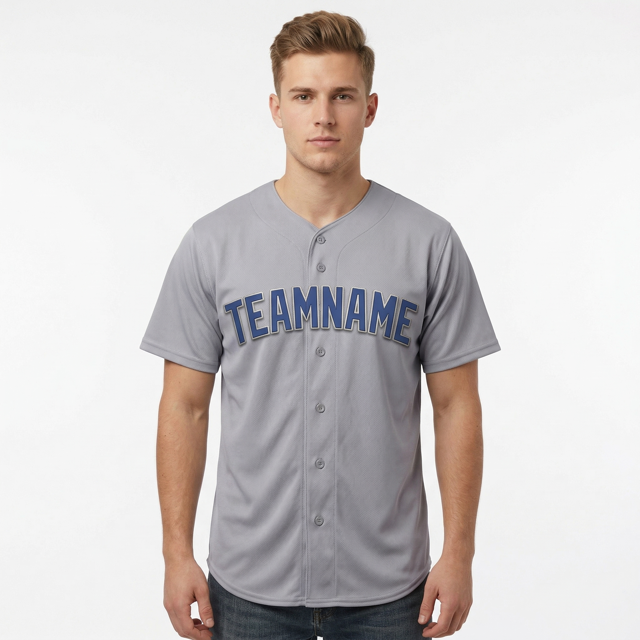 Custom Grey & Royal/Red Classic Fashion Baseball Jersey