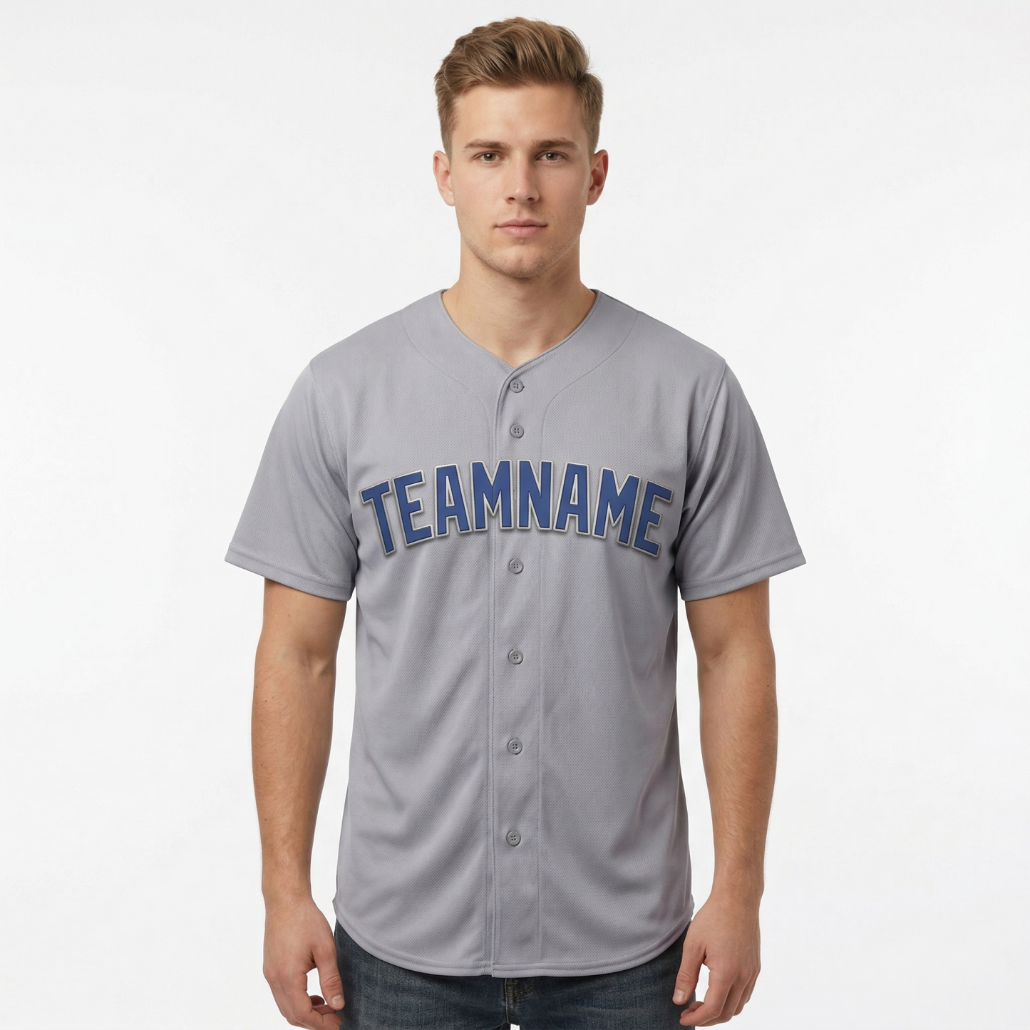 Custom Grey & Royal/Red Classic Fashion Baseball Jersey