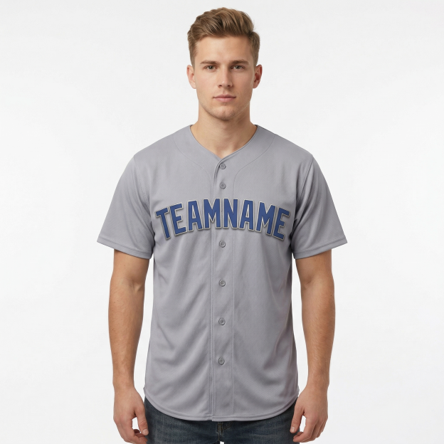 Custom Grey & Royal/Red Classic Fashion Baseball Jersey