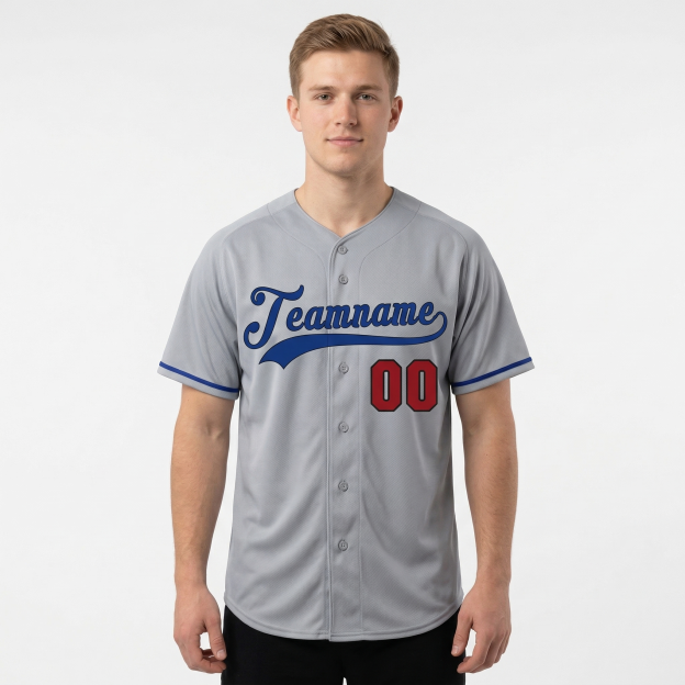 Custom Grey & Royal/Red Classic Fashion Baseball Jersey