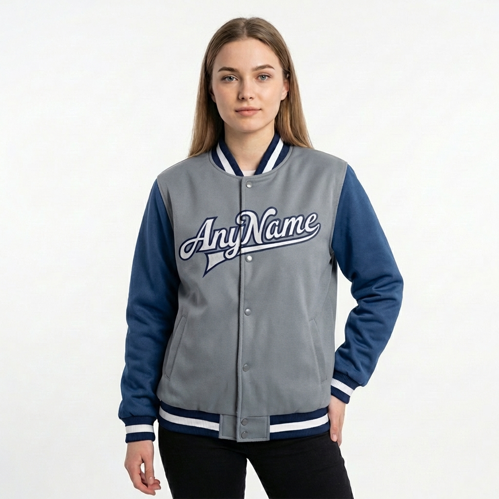 Custom Royal Blue & Gray/White Full-Snap Raglan Sleeves Fleece Jacket