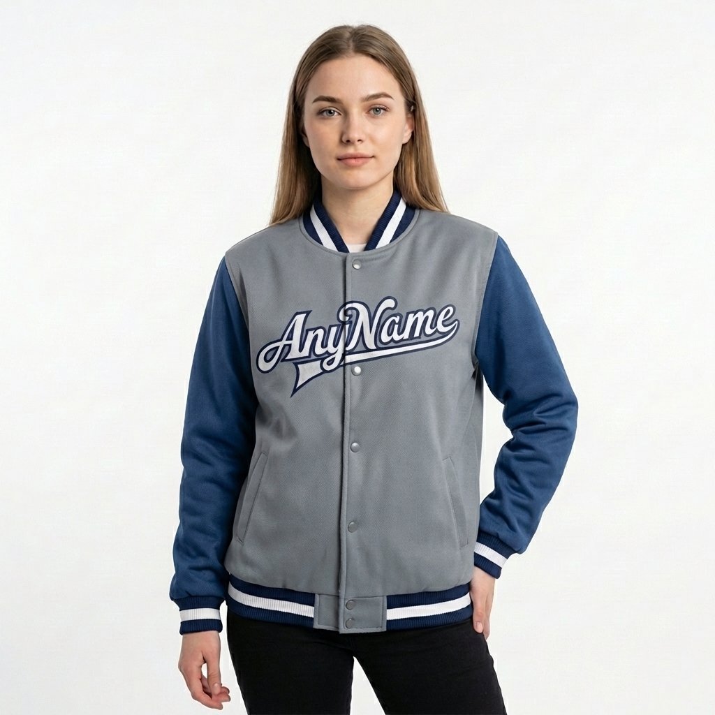 Custom Royal Blue & Gray/White Full-Snap Raglan Sleeves Fleece Jacket