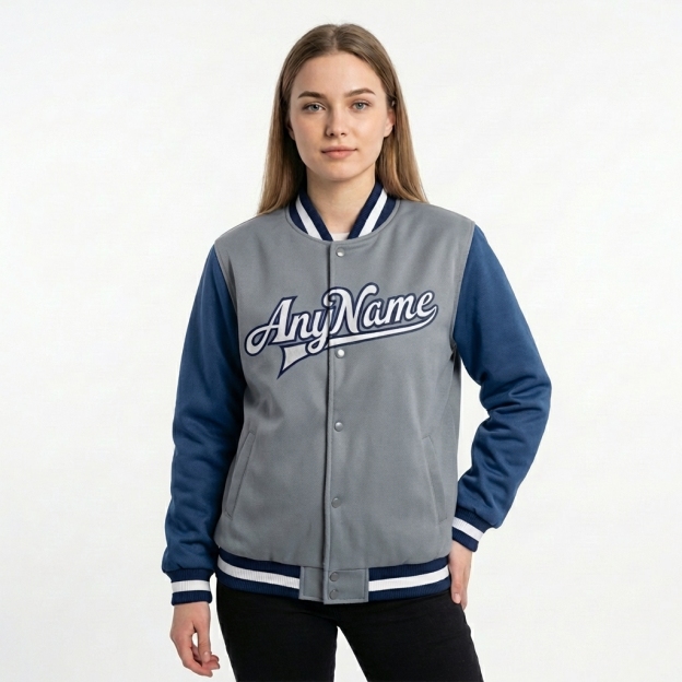 Custom Royal Blue & Gray/White Full-Snap Raglan Sleeves Fleece Jacket