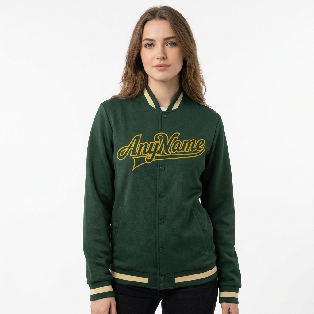 Custom Forest Green & Yellow Full-Snap Fleece Jacket
