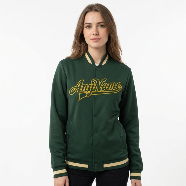 Custom Forest Green & Yellow Full-Snap Fleece Jacket