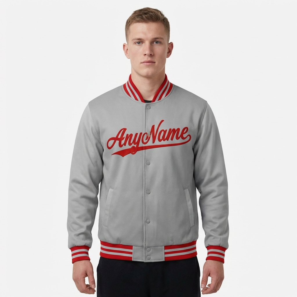 Custom Grey & Red Full-Snap Fleece Jacket
